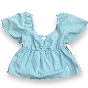 Abound Nordstrom Blue Cinch Front Puff Sleeve Top New XS pastel cold shoulder